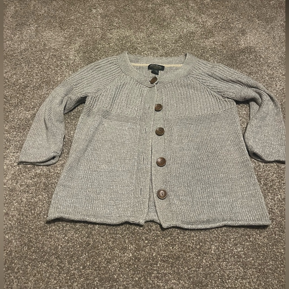 Y2K Linen Cotton Blend Eddie Bauer Gray Button-Up Cardigan